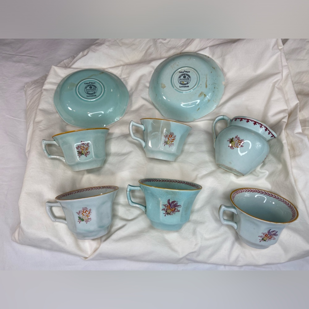 Adams Calyx Ware Tea Cups Saucers Creamer chips and stains Arts & Crafts - Picture 5 of 13